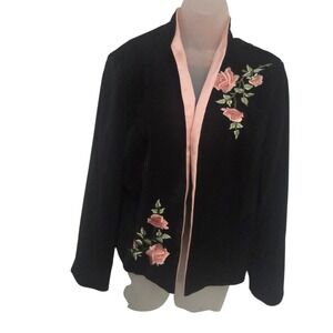 Vintage Y2K Jessica Howard Petite Black Floral Embroidered Jacket